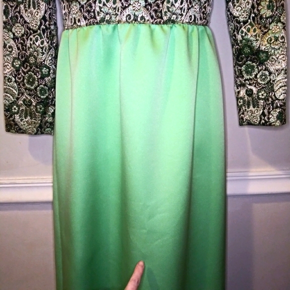 Vintage One-Of-A-Kind Handsewn Black Gold/Mint Lame´ Bodice Long Cocktail Dress - Picture 7 of 16